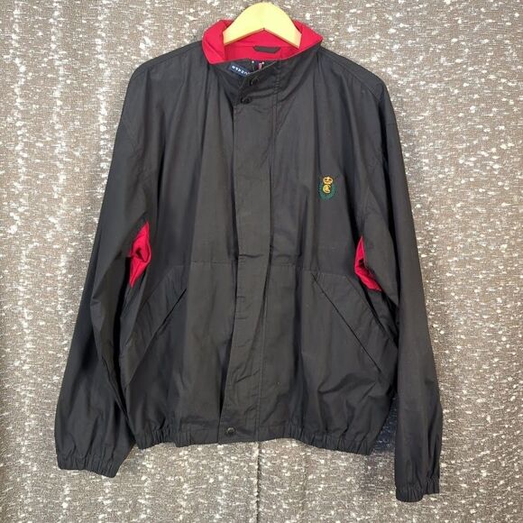 Vintage Chaps Ralph Lauren Black Windbreaker Jacket Embroidered Logo Men's Large - Picture 1 of 11